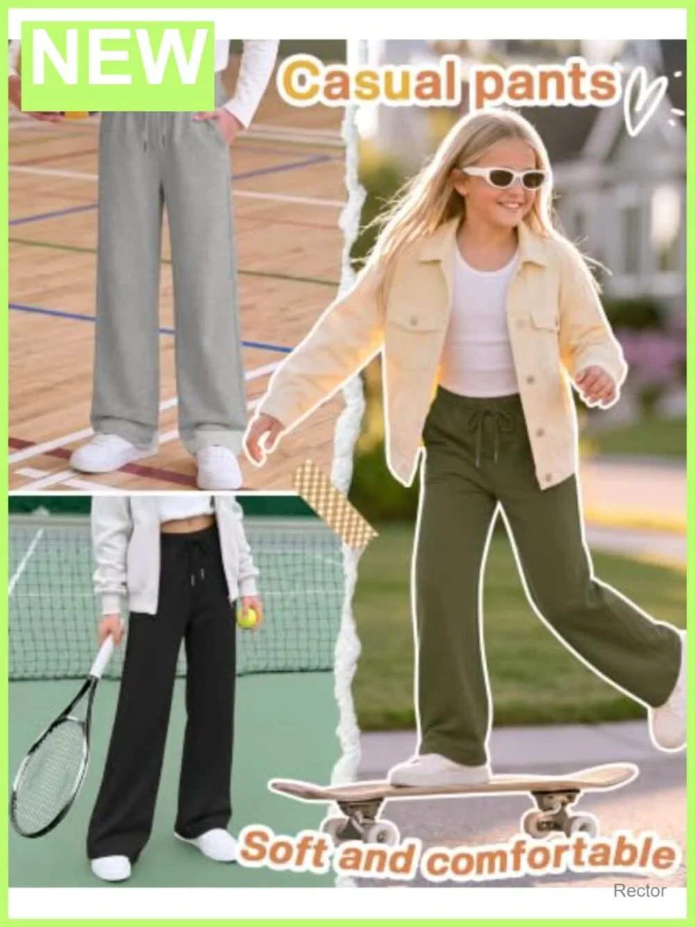 Girls Wide Leg Sweatpants 3 Pack Drawstring Pockets Active Pants